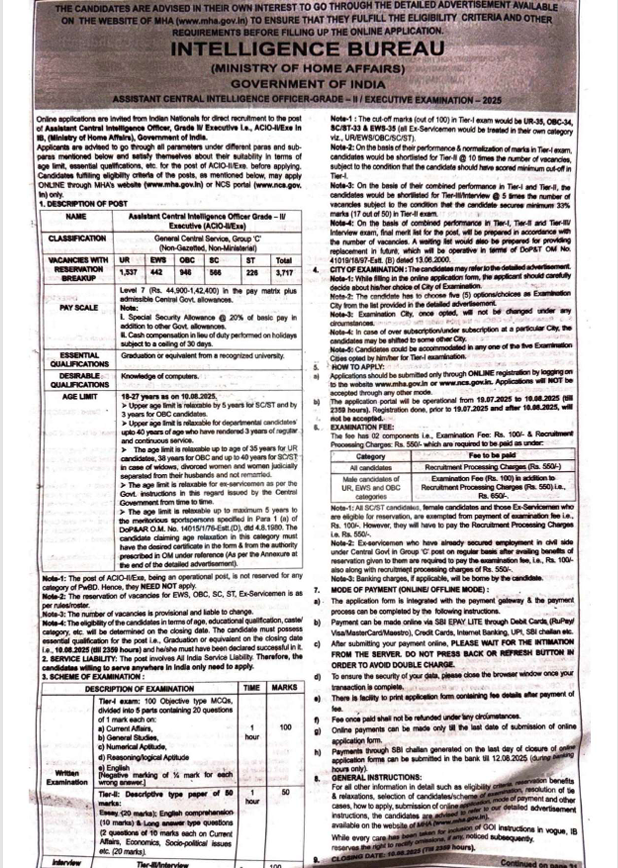 IB ACIO Recruitment 2025